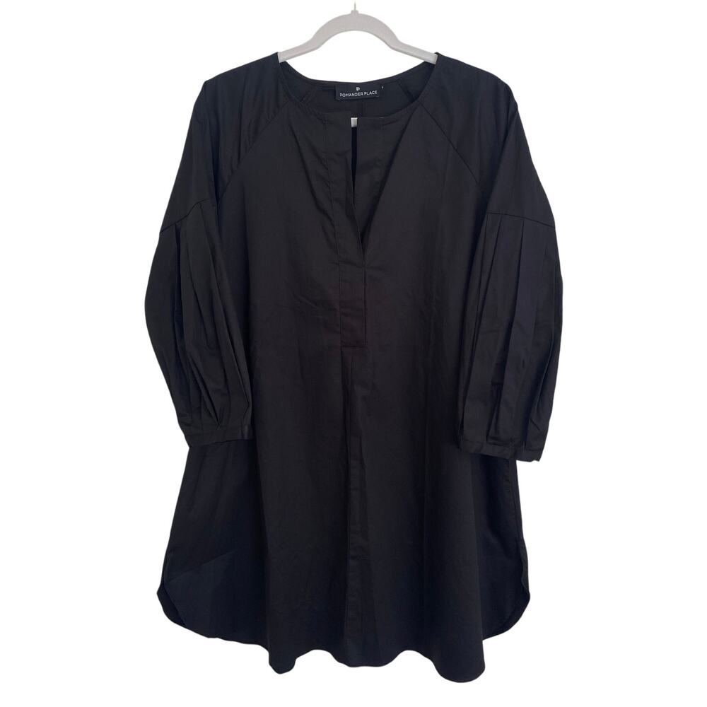 Tuckernuck Pomander Place Black Mini Shift Dress Pleated Long Sleeve M